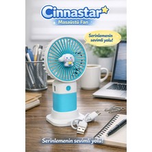 Jasper Turkuaz-Beyaz Cinnamoroll Figürlü Taşınabilir Standlı Serinletici Fan 3 Hız Ayarlı , Typ-C Şarjlı Fan Masaüstü Fan