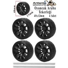 Artlantis Oyuncak Araba Tekerleği Seti 4 cm 4 Lü 1 Paket Plastik Tekerlek Deney Için 2 Adet Metal Şaft Proje Deney Seti