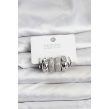 Uravas Store Zirkon Taşlı Pirinç Gümüş Renk Halka Kadın Küpe Seti