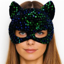 Luord-Store Siyah Kadife Kumaş Üzerine Yeşil Payetli Pullu Parti Maskesi 16X14 cm