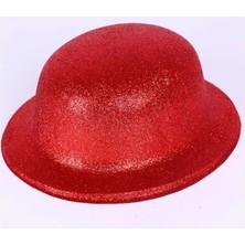 Luord-Store Kırmızı Renk Yuvarlak Simli Plastik Parti Şapkası