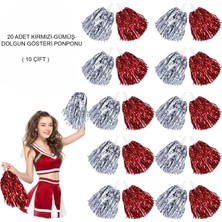 Luord-Store Kırmızı Gümüş Metalik Dolgun Gösteri Ponponu 20 Adet (10 Çift)