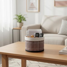 İlanib Ticaret Yuvarlak Bambu Düzenleyici ve Saklama Sepeti – Çok Amaçlı Banyo, Makyaj ve Ofis Organizeri, Kumaş Astarlı Dekoratif Silindir Kutu (18X13 Cm, Gri)