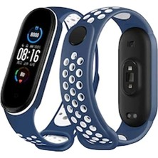 Zayka Mey Ithalat®   Mi Band 4 Spor Delikli Kordon - Lacivert-Beyaz