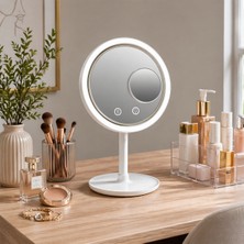 Teknohediyem Fanlı LED Işıklı Makyaj Aynası USB & Pilli Çalışma Dokunmatik Kontrollü 2 Kademeli Fanlı Kozmetik Ayna 34 cm