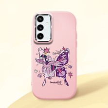 Ucuc Samsung Galaxy S23 Fe Uyumlu Darbe Emici Kamera Korumalı Pembe Silikon Özel Baskı Desenli Kılıf