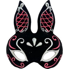 Uravas Store Siyah Renk Kırmızı Beyaz Simli Siyah Süet Kaplama Tavşan Maskesi 18X16 cm