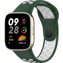 Zayka Mey Ithalat®   Redmi Watch 3 Spor Delikli Kordon - Haki Yeşil-Beyaz