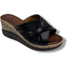 Eloriss 789-26 Büzgülü Deri Anatomik Dolgu Taban Kadın Terlik(7cm)