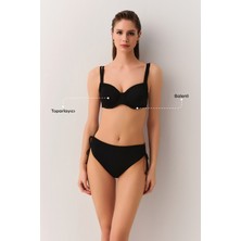Suwen Siyah Balenli Körüklü Toparlayıcı Bikini Üst Örme Kumaş ile Şık Tasarım