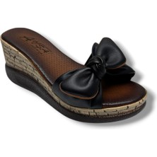 Eloriss 788-26 Deri Fiyonklu Anatomik Dolgu Taban Kadın Terlik(7cm)