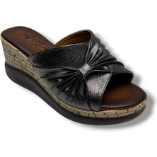 Eloriss 789-26 Büzgülü Deri Anatomik Dolgu Taban Kadın Terlik(7cm)