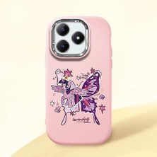 Ucuc Realme C63 4G/C61 Uyumlu Darbe Emici Kamera Korumalı Pembe Silikon Özel Baskı Desenli Kılıf