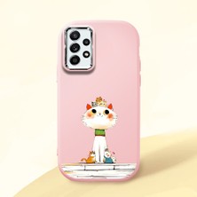 Ucuc Samsung Galaxy A52/A52S Uyumlu Darbe Emici Kamera Korumalı Pembe Silikon Özel Baskı Desenli Kılıf