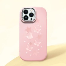 Ucuc iPhone 12/12 Pro Uyumlu Darbe Emici Kamera Korumalı Pembe Silikon Özel Baskı Desenli Kılıf