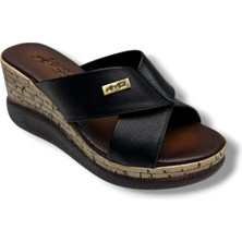 Eloriss 785-26 Cilt Deri Anatomik Dolgu Taban Çapraz Kadın Terlik(7cm)