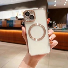 İlanib Ticaret 14 ile Uyumlu Laser Şeffaf Parlak Arka Yüzey ve Logo Detaylı Kenarları Silikon Yapıya Sahip Lens Koruyuculu Kılıf (Altın Rengi)