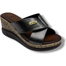 Eloriss 785-26 Cilt Deri Anatomik Dolgu Taban Çapraz Kadın Terlik(7cm)