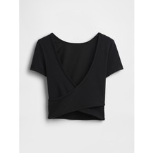 Gap Kadın Siyah Gapfit Smooth Reversible Wrap Crop T-Shirt