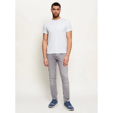 Calvin Klein Mavi Erkek Logo Baskılı T-Shirt LV04LC240GCIQ_SS Slım Stretch Cotto