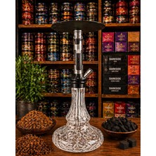 Damra Premium Karbon Detaylı Nargile Takımı - Gold & Siyah - Kristal Cam Şişe - Lüks Seri