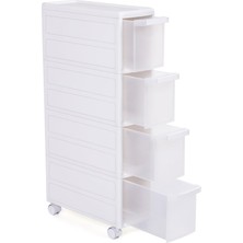 İlanib Ticaret 4 Çekmeceli Raf, 4 Katlı 2 Ayrı Parça Kullanım, Mutfak Rafı Banyo Raf Standı Tekerlekli Niş Raf 84,5 cm Yükseklik, Beyaz KFR05W