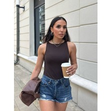 Lea Kayık Yaka Askılı Pamuk Basic Premıum Tuşe Bluz