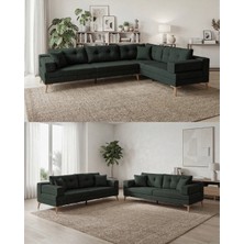 Velura Home & Living Zeri (Pufsuz) Yataklı Puzzle Modüler Köşe Koltuk Takımı & Köşe Takımı - Koyu Yeşil - 126