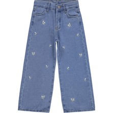 Civil Girls Çiçek Nakışlı 10-13 Yaş Pantolon Kot - Mavi