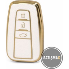 Lüx Toyota Corolla C-Hr Land Cruiser Rav4 Sustasız Nano Anahtar Kılıfı (Deri Beyaz Gold) Renk