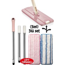 PremiumPort Pratik ve Temizliğe Uygun Bezli Mop Palet ve Sopası, 2'li Mop Bezi Seti