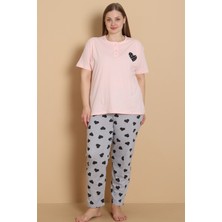 Wordex Mrn 4515 Kalpli Kısa Kollu Pamuklu Penye Büyük Beden Kadın Pijama Takımı