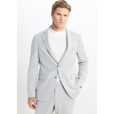 Altınyıldız Classics Erkek Açık Gri Slim Fit Mono Yaka Çizgili Kapak Cepli Takım Elbise