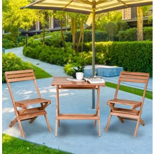 Reyo Ahşap Katlanır Puf Minderli 3'lü Bistro Set Bahçe Takımı Naturel