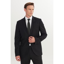 Altınyıldız Classics Erkek Siyah Slim Fit Dar Kesim Mono Yaka Armürlü Esnek Takım Elbise