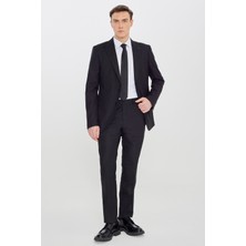 Altınyıldız Classics Erkek Siyah Slim Fit Kırlangıç Yaka Çizgili Esnek Takım Elbise
