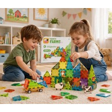 Margo Toys Manyetik Yapı Blokları – Çocuklar Için Renkli 3 Boyutlu 52 Parça Çiftlik Temalı Manyetik Karo Oyun Seti