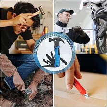 İlanib Ticaret Çok Fonksiyonlu Çekiç Çakı Çantalı Kamp Testere Tornavida Seti Mavi