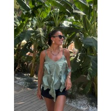 Lea Fırfırlı ve Askılı Ince Pamuk Yazlık Üst Bluz