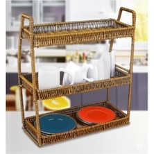 İlanib Ticaret Kosova Wicker Serisi Hasır Örme Üç Katlı Organizatör Raf