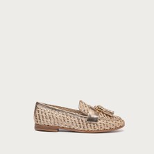 Kadın Klasik Ayakkabı 95K6 Frau Woven Lamınated Leather Loafers Wıth Tassels