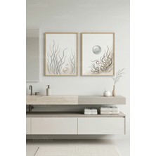 Tontilika Modern Deniz Yosunu ve Inci Sanatı Temalı 2’li Ahşap Çerçeveli Tablo Seti