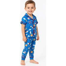 Dinamik çocuk Erkek Bebek/çocuk Deniz Temalı Yazlık Pijama Takımı Kısa Kollu %100PAMUK 6-24AY 3-6yaş