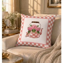 Karam Home Pembe Damalı Çiçekli Dekoratif Kırlent Kılıfı 43X43 cm