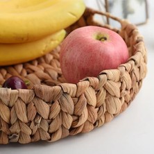 İlanib Ticaret 3'lü Rustik El Yapımı ve Doğal Yuvarlak Hasır Tepsi Seti, 3'lü Hasır Yuvarlak Tepsi Seti, 3 Boy Hasır Tepsi (38 * 6cm-34 * 5cm-30 * 24 * 4,5cm)