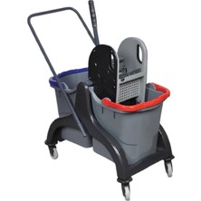 PremiumPort Çift Kovalı Plastik Temizlik ve Paspas Arabası Seti, Pratik ve Dayanıklı