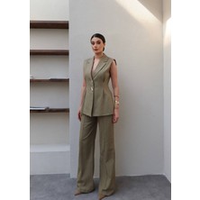 Esra Helvacı Pileli Keten Yelek Takım