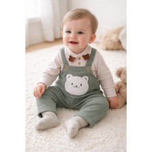 Bebeksy Erkek Bebek Ayıcık Figürlü Fitilli Salopet Takım Yeşil