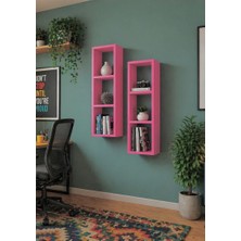 Dekormer Design Kitaplık Ikili Takım Çapraz Duvar Rafı Mobilyası Pembe