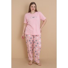 Wordex Mrn 4504 Yıldız Desenli Kısa Kollu Pamuklu Penye Büyük Beden Kadın Pijama Takımı